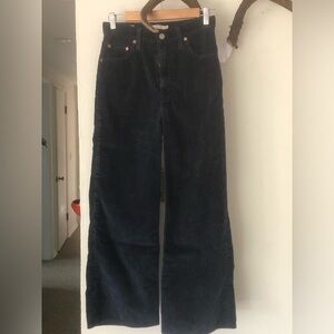 Levi's Ribcage Wide Leg Navy Corduroy Pants